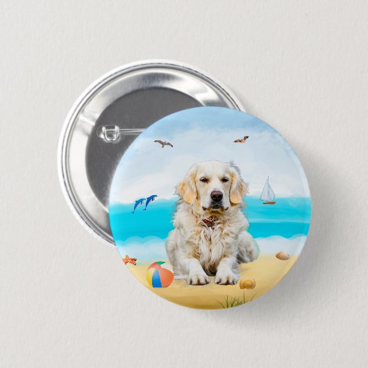 Golden Retriever Dog op strand Ronde Button 5,7 Cm (Voorkant /achterkant)