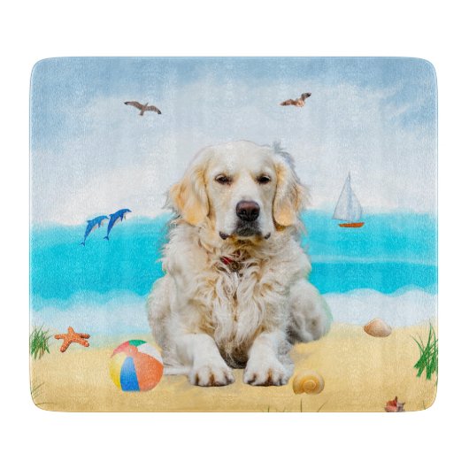 Golden Retriever Dog op strand Snijplank (Voorkant)