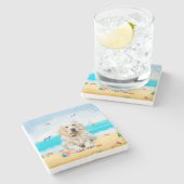 Golden Retriever Dog op strand Stenen Onderzetter (Zijkant)