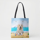 Golden Retriever Dog op strand Tote Bag (Voorkant)