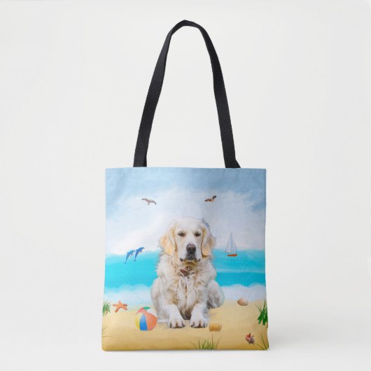 Golden Retriever Dog op strand Tote Bag (Voorkant)
