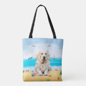 Golden Retriever Dog op strand Tote Bag (Achterkant)