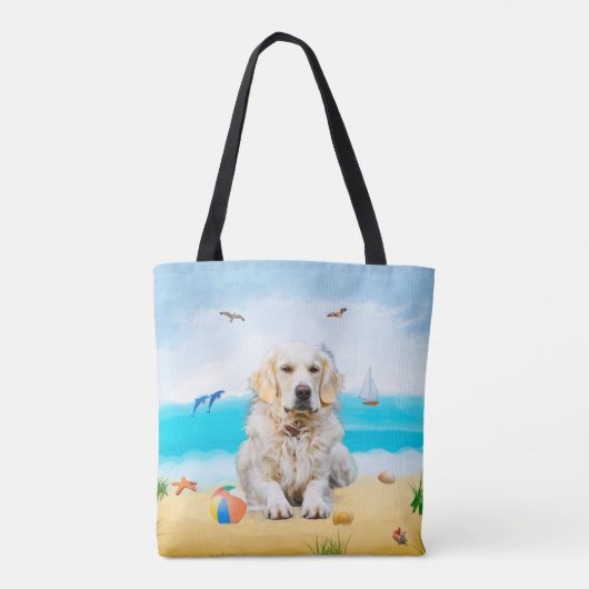 Golden Retriever Dog op strand Tote Bag (Achterkant)