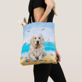 Golden Retriever Dog op strand Tote Bag (Dichtbij)