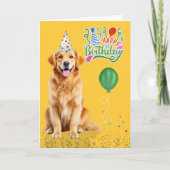 Golden Retriever Dog Party Hat Yellow Birthday Kaart (Voorkant)