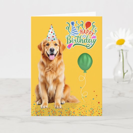 Golden Retriever Dog Party Hat Yellow Birthday Kaart (Kleine Plant)