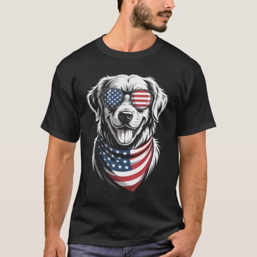 Golden Retriever Dog Patriotic 4 juli Verenigde St T-shirt (Voorkant)
