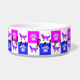 Golden Retriever Dog & Paw Hot Pink & Blue Pet Bow Voerbakje