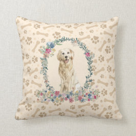 Golden Retriever Dog Paw Print & Floral Cute Kussen