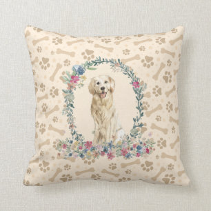 Golden Retriever Dog Paw Print & Floral Cute Kussen