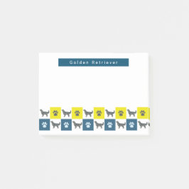 Golden Retriever Dog & Paw Yellow & Blue Grid Post-it® Notes
