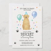 Golden Retriever Dog Pawty Puppy Birthday Blue Kaart (Voorkant)