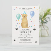 Golden Retriever Dog Pawty Puppy Birthday Blue Kaart (Staand voorkant)
