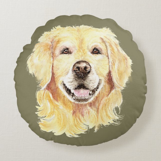 Golden Retriever Dog Pet Animal Art Rond Kussen (Voorkant)