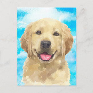 Golden Retriever Dog Pet Animal Waterverf Briefkaart