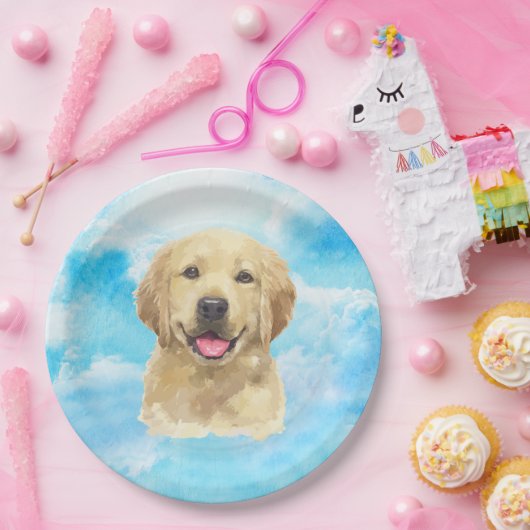 Golden Retriever Dog Pet Animal Waterverf Papieren Bordje (Feest)