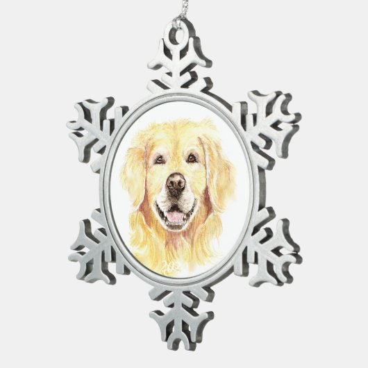 Golden Retriever Dog Pet Animal waterverf Tin Sneeuwvlok Ornament (Rechts)