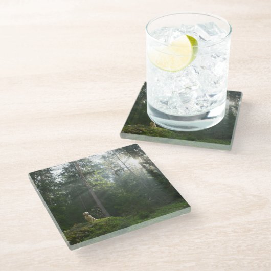 Golden Retriever Dog | Pine Woodland Glazen Onderzetter (Schuin)