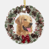 Golden Retriever Dog Pinecone Wreath Personalized Keramisch Ornament (Voorkant)