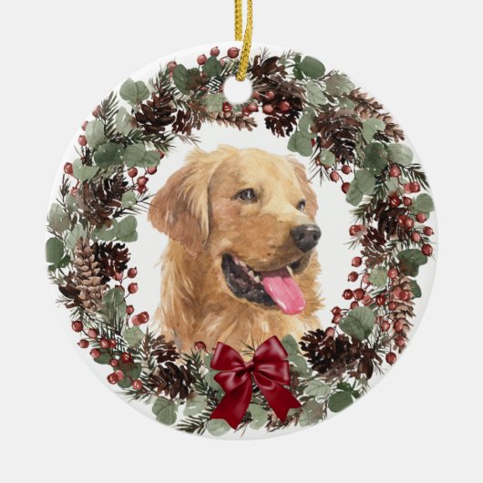 Golden Retriever Dog Pinecone Wreath Personalized Keramisch Ornament (Voorkant)