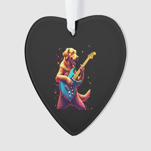 Golden Retriever dog Playing Electric Guitar Rock  Ornament (voorkant)