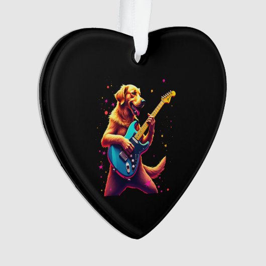 Golden Retriever dog Playing Electric Guitar Rock  Ornament (voorkant)