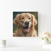 Golden Retriever Dog Portret Vierkante Klok (Huis)