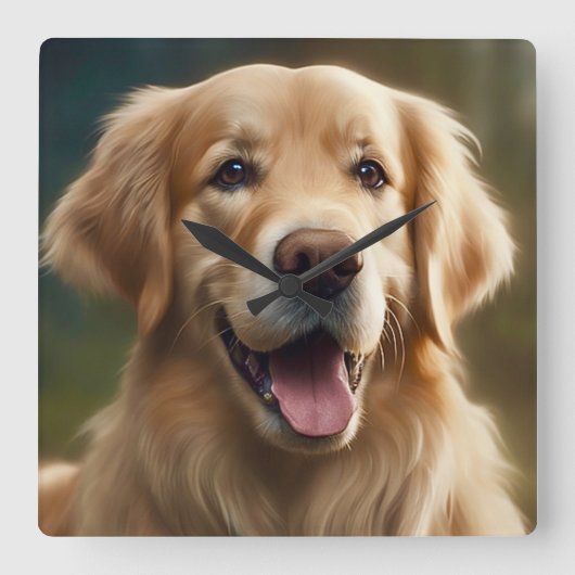 Golden Retriever Dog Portret Vierkante Klok (Voorkant)