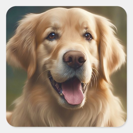 Golden Retriever Dog Portret Vierkante Sticker (Voorkant)
