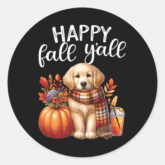 Golden Retriever Dog Pumpkin Spice Happy Herfst Ya Ronde Sticker (Voorkant)