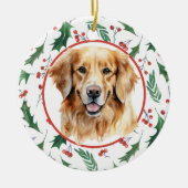 Golden Retriever Dog Red Berry Holly Border Keramisch Ornament (Voorkant)