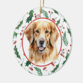 Golden Retriever Dog Red Berry Holly Border Keramisch Ornament (Links)