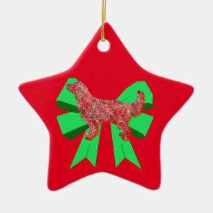Golden Retriever Dog Red en Green Bow Kerstmis Keramisch Ornament