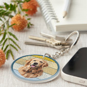 Golden Retriever Dog Retro Background Sleutelhange Sleutelhanger (Voorkant Rechts)