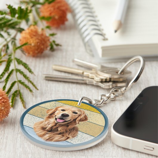 Golden Retriever Dog Retro Background Sleutelhange Sleutelhanger (Voorkant Rechts)