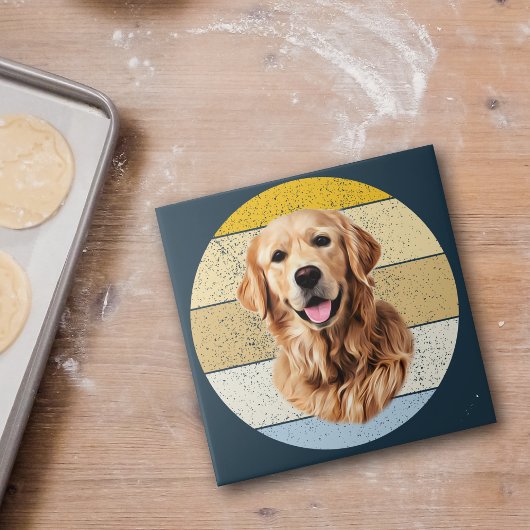 Golden Retriever Dog Retro Sunset Ceramic Tegel Tegeltje