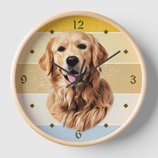 Golden Retriever Dog Retro Sunset Clock (Voorkant)