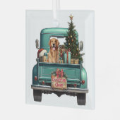 Golden Retriever Dog Retro Truck Kerstmis Glas Ornament (Voorkant links)