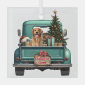 Golden Retriever Dog Retro Truck Kerstmis Glas Ornament (Voorkant)