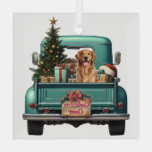 Golden Retriever Dog Retro Truck Kerstmis Glas Ornament (Achterkant)