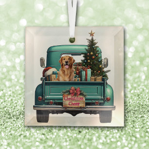 Golden Retriever Dog Retro Truck Kerstmis Glas Ornament