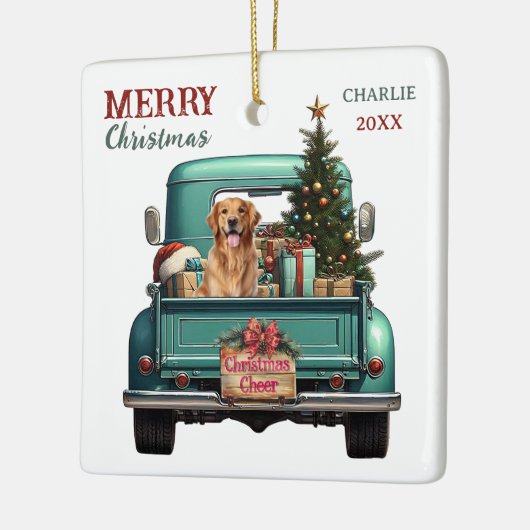 Golden Retriever Dog Retro Truck Kerstmis Keramisch Ornament (Links)