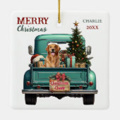 Golden Retriever Dog Retro Truck Kerstmis Keramisch Ornament (Achterkant)