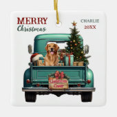 Golden Retriever Dog Retro Truck Kerstmis Keramisch Ornament (Voorkant)
