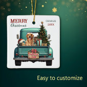 Golden Retriever Dog Retro Truck Kerstmis Keramisch Ornament