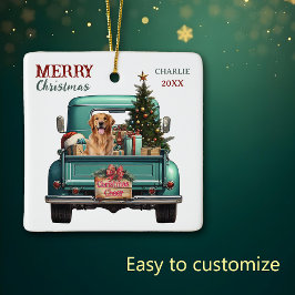 Golden Retriever Dog Retro Truck Kerstmis Keramisch Ornament