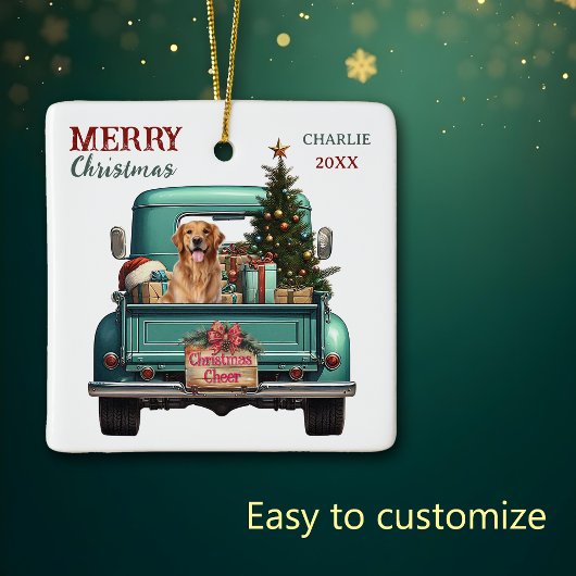 Golden Retriever Dog Retro Truck Kerstmis Keramisch Ornament