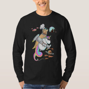 Golden Retriever Dog Riding Unicorn Food Space Par T-shirt