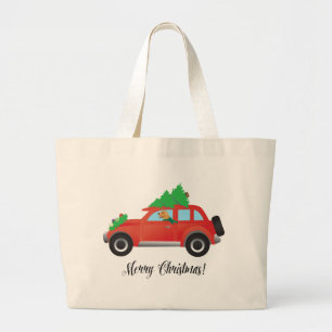Golden Retriever Dog Rijden auto - Boom bovenaan Grote Tote Bag