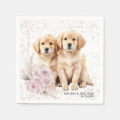 Golden Retriever Dog  Roze Bloemen Bruiloft Servet (Voorkant)